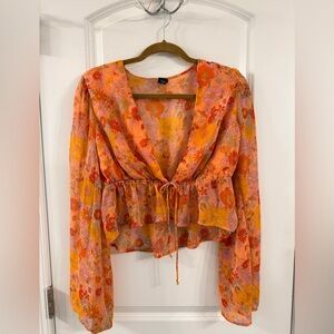 Wild Fable Orange Floral Blouse- Size Large